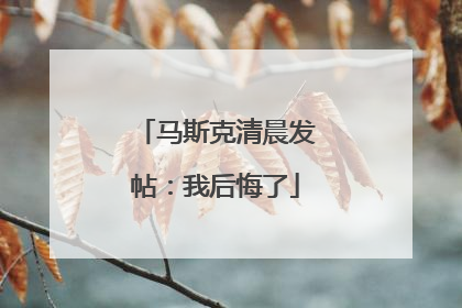 马斯克清晨发帖：我后悔了